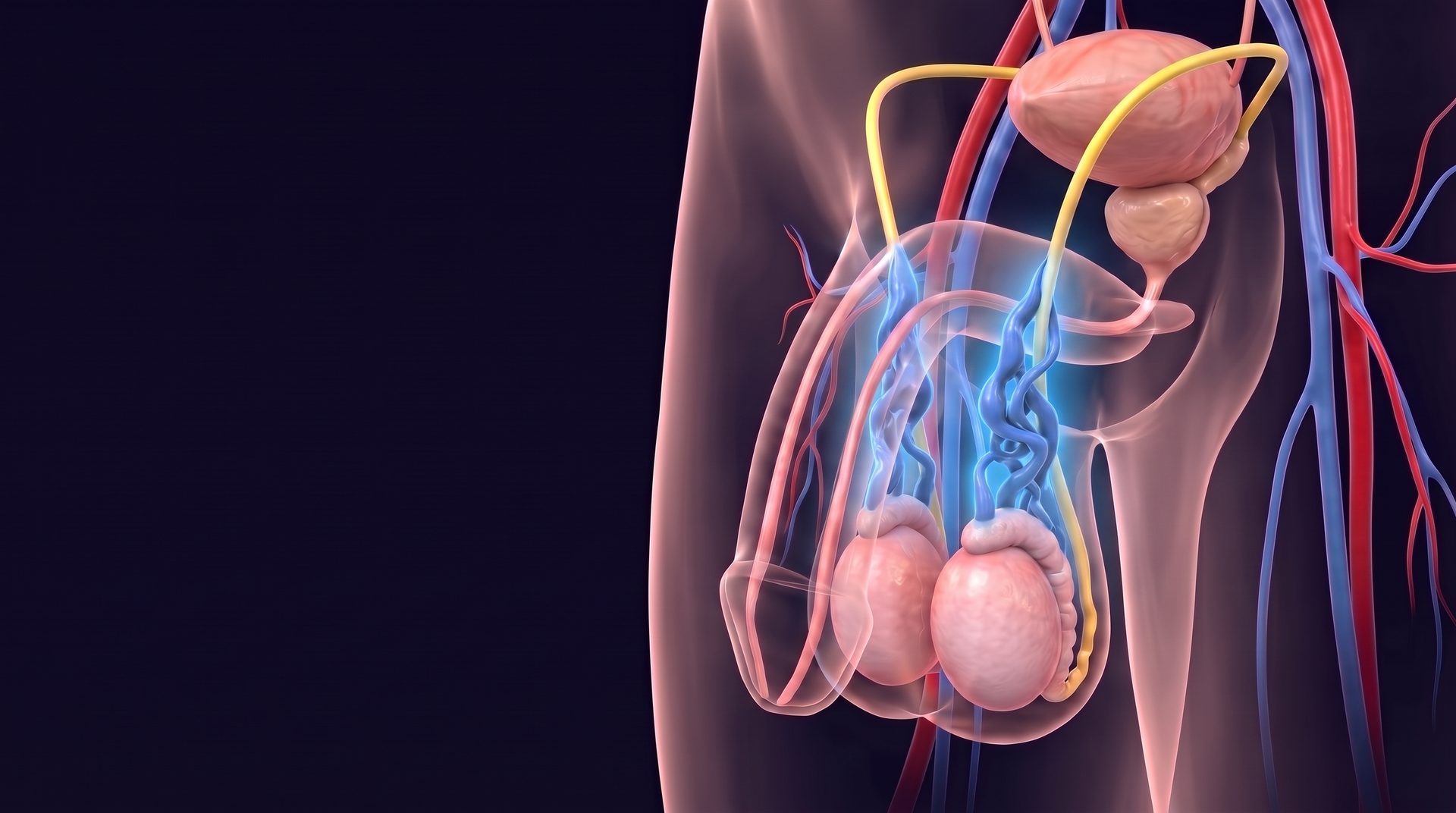 Ilustração médica da varicocele: veias dilatadas acima do testículo — Dr. Fernando Leone, urologista em BH
